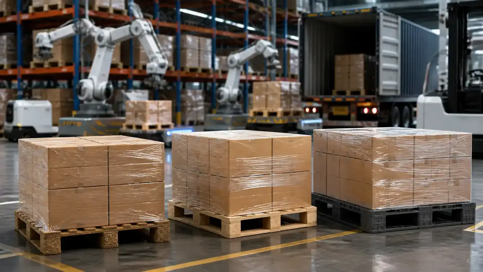 Bannière sur les palettes en bois et en plastique pour l’industrie du bois à l’échelle mondiale