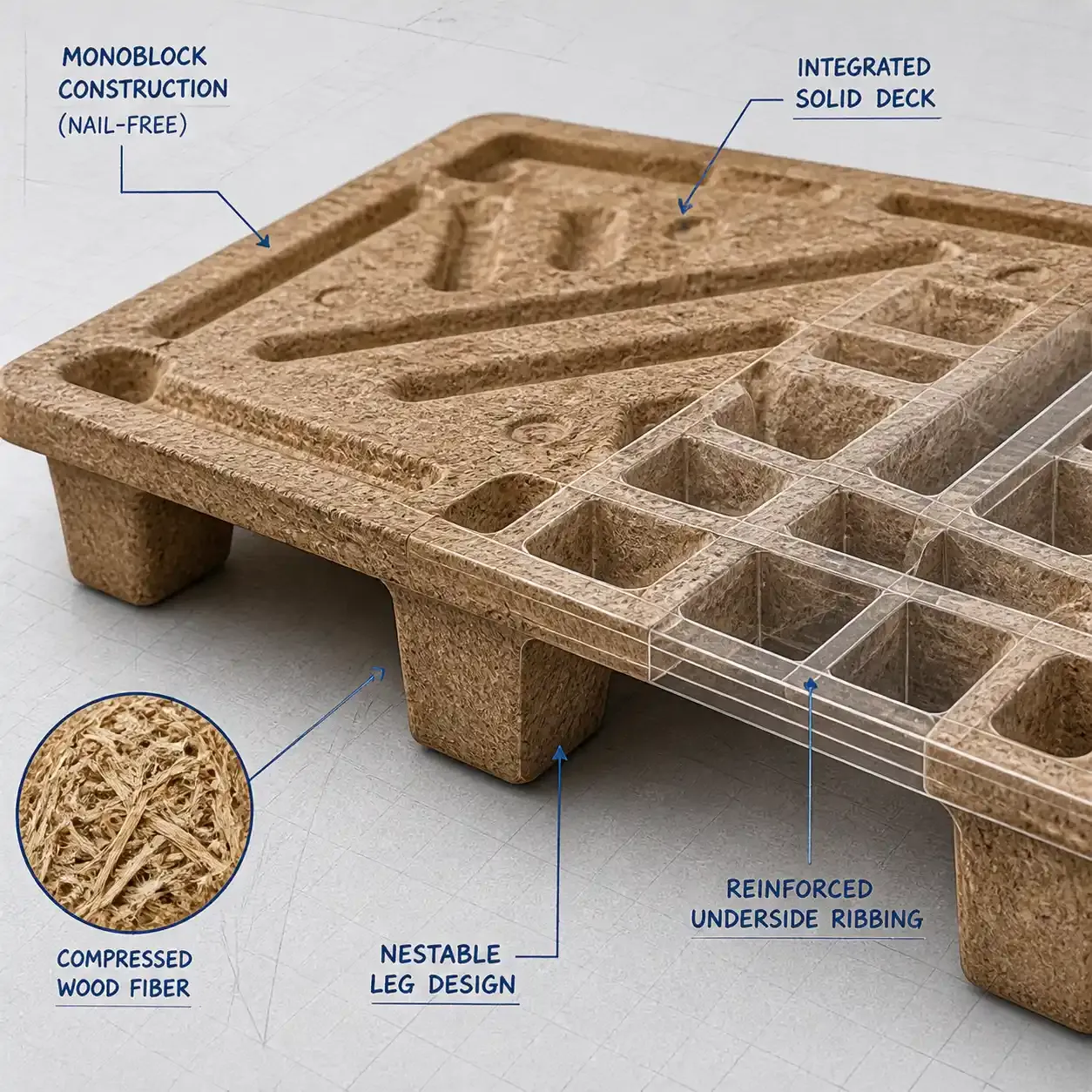 Technical diagram of molded pallet structure