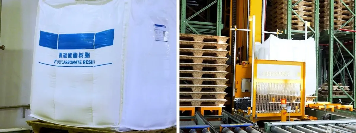 Palets de madera moldeada en el embalaje automatizado y la logística de almacén.